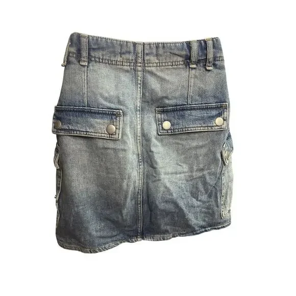 We The Free Free People Avenue Denim Faded Blue Cargo Mini Skirt Women's Size 26 - Picture 2 of 5